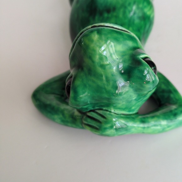 Vtg Arnel's Ceramic Laying Down Lounging Frog Figurine Green Glaze Retro 13" - Picture 8 of 10
